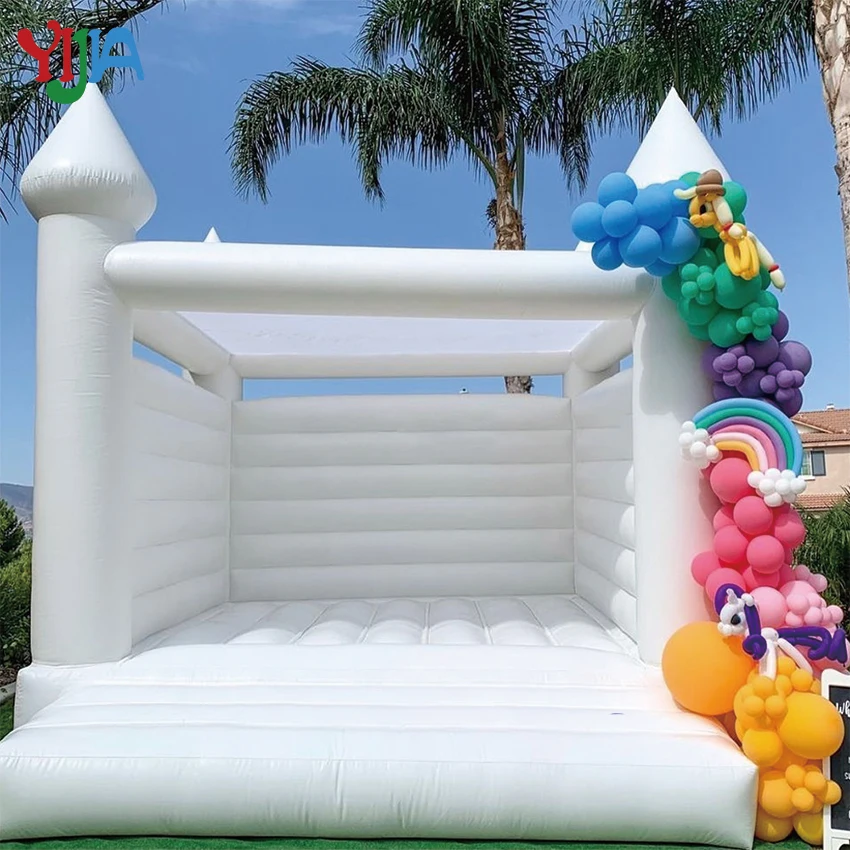 Outdoor White Wedding Inflatable Bounce House With Cover Commercial Moonwalk Bouncy Castle  For Kids Adults Party