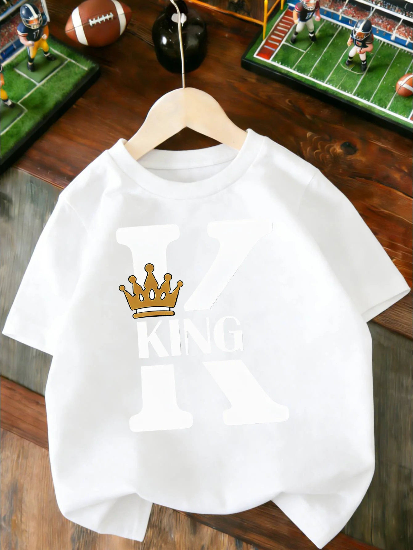 Letter K King Golden Crown Fashion Print T Shirt Boys Girls Lovely Short Sleeve Tee Family Matching Soft Cotton Kids Tops