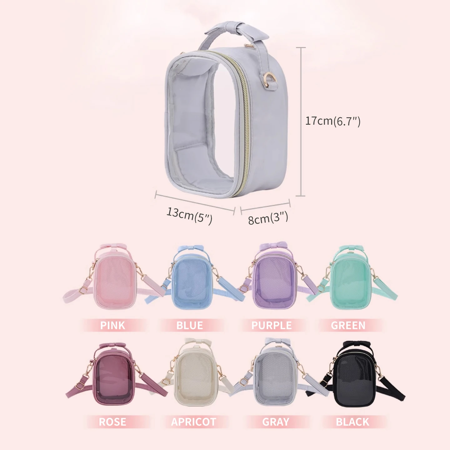 LIBOER милая сумка с бантом Ita со съемной пластиной-вставкой, двойная прозрачная сумка-мессенджер с окнами, женская маленькая сумка через плечо