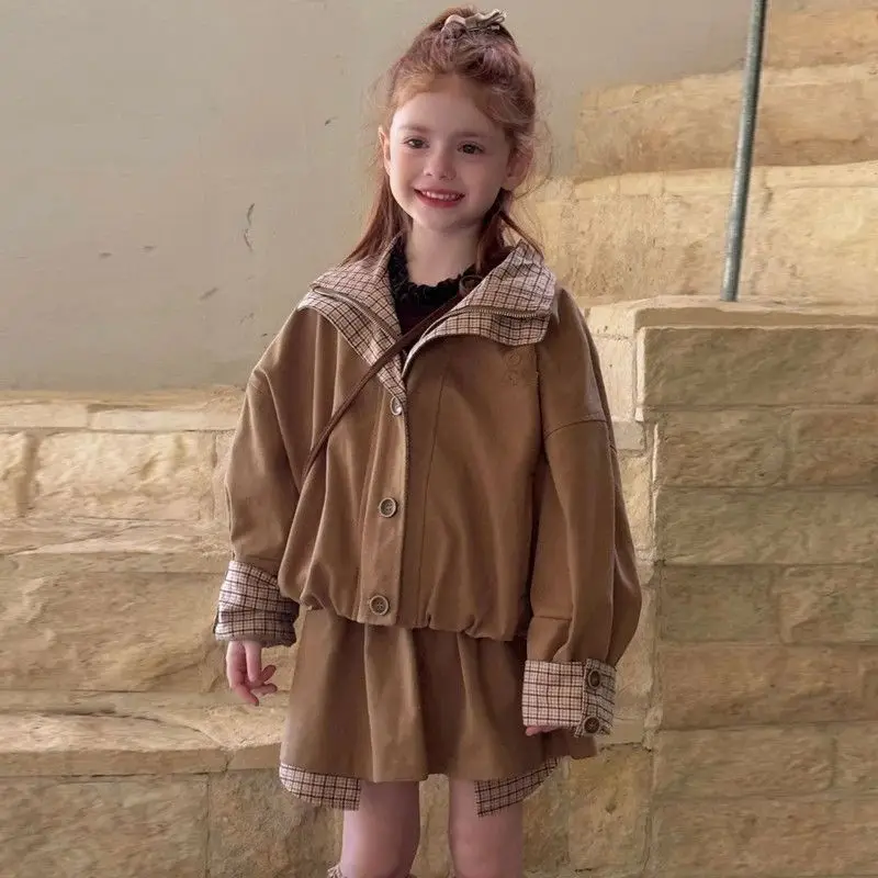 Girl Cotton Baby Toddler 2piece Set 1-12 Years 26 Autumn Winter Outfit Fashion Versatile Jacket Coat Skirt Children Clothes