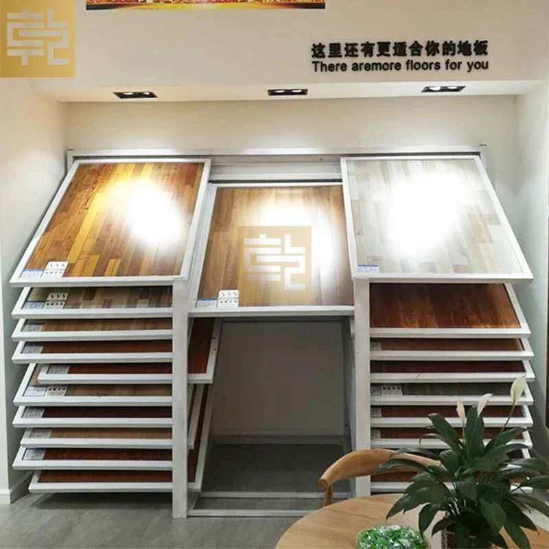 Multi-Functional Vertical Floor-to-Ceiling Display Rack Large Brick Tile Building for Showcase with Wooden Reclining Push-Pull S