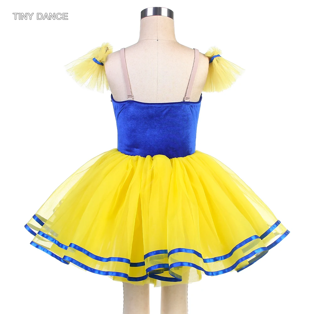 Ballet Dance Tutu Children Ballerina Dress Girls Dancewear Royal Blue Velvet Bodice with Yellow Tulle Skirt Romantic Tutus