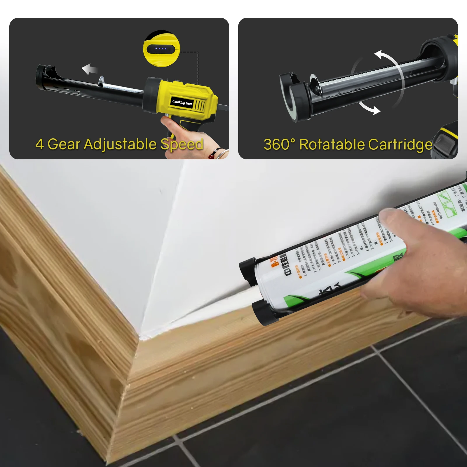 مسدس السد اللاسلكي 10 أونصة/300 مل مسدس سيليكون كهربائي 4 سرعات قابلة للتعديل مع ضوء LED لبطارية ديوالت 20 فولت (بدون بطارية)