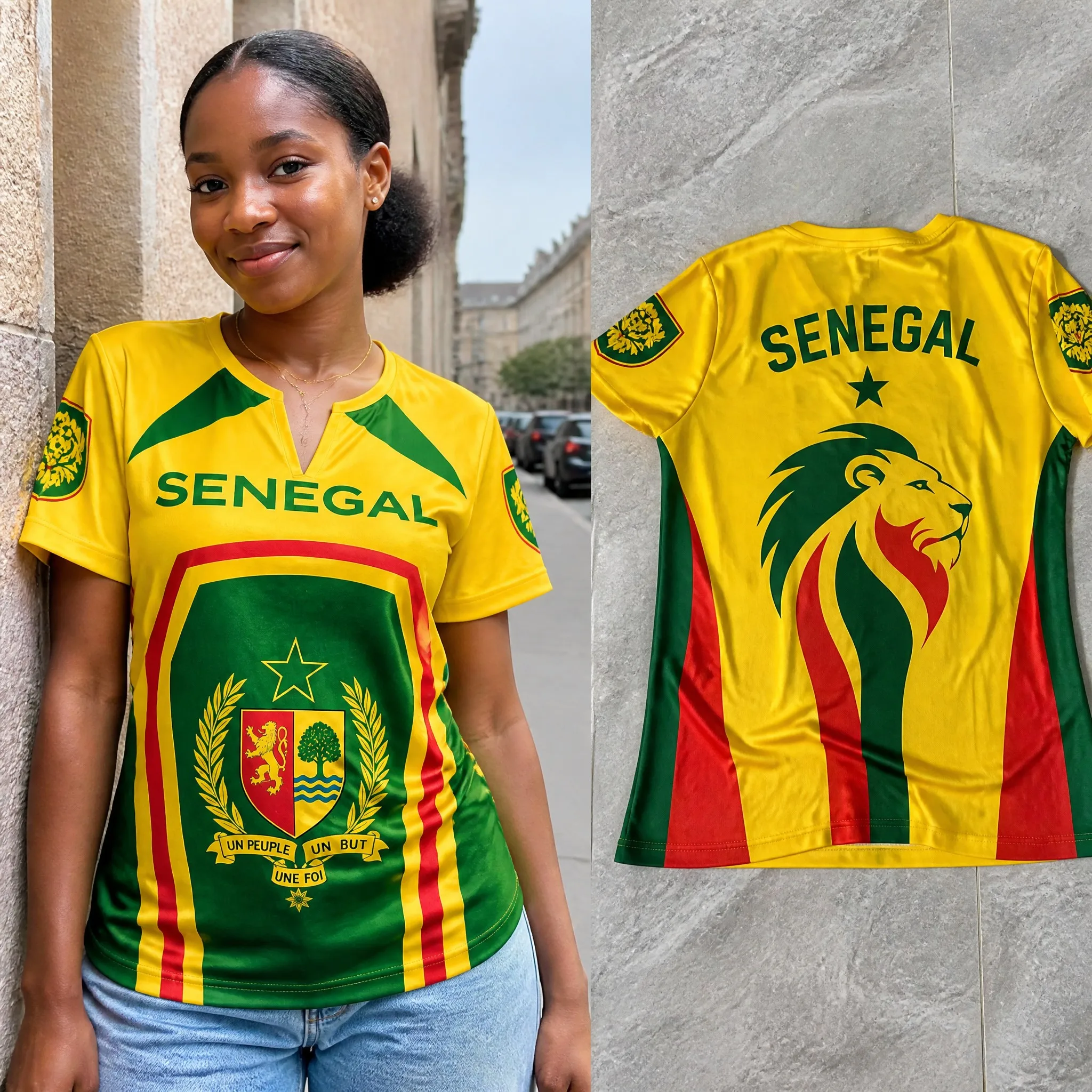 Womens Senegal Small V Neck T Shirts Flag Colors Crests Trees Print Casual Summer Short Sleeve Tops Heritage Pride Daily Outfits