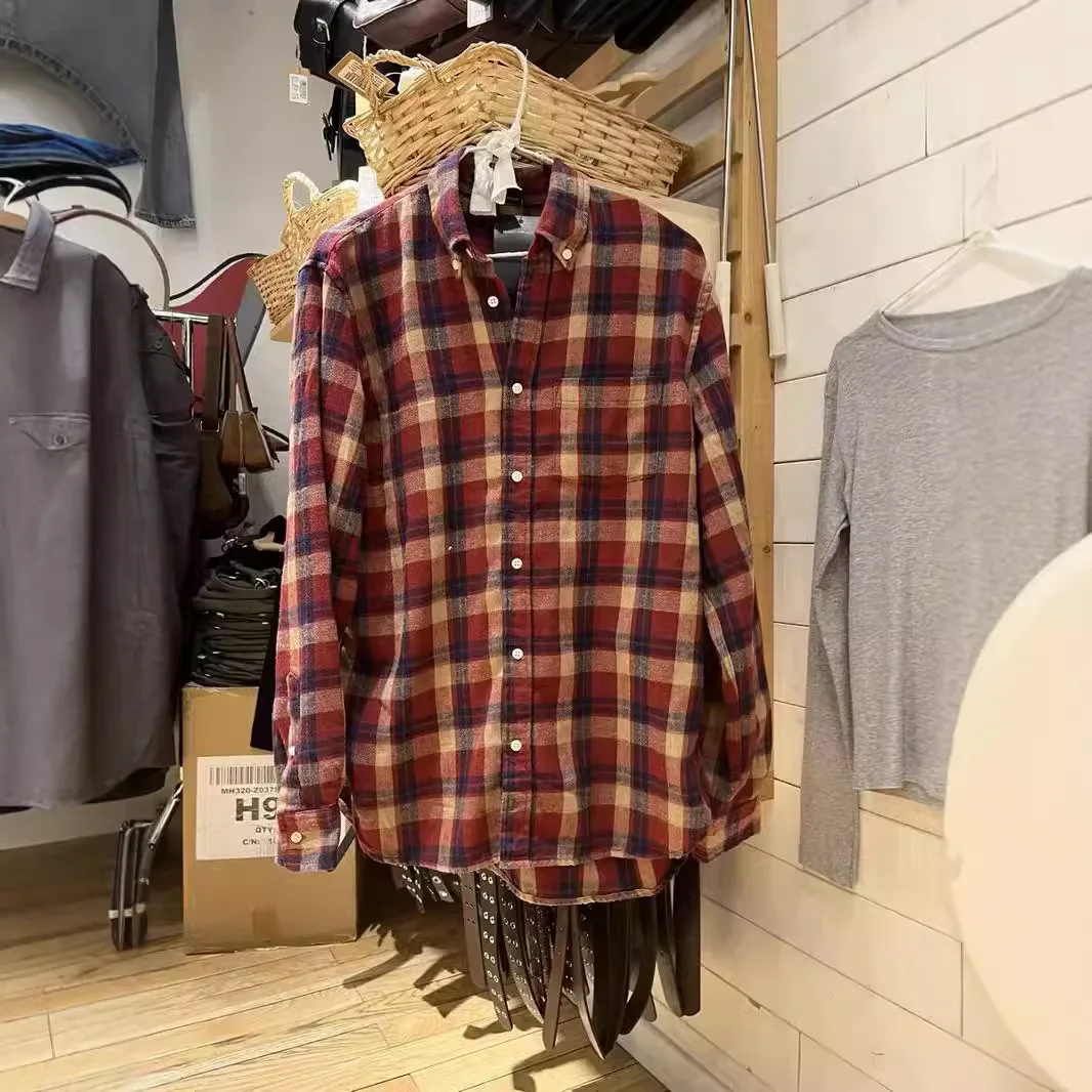 Red Plaid Autumn Women Blouse Turn Down Collar Casual Shirts Cotton Blend Long Sleeve Casual Versatile Loose Top Woman 2025 New