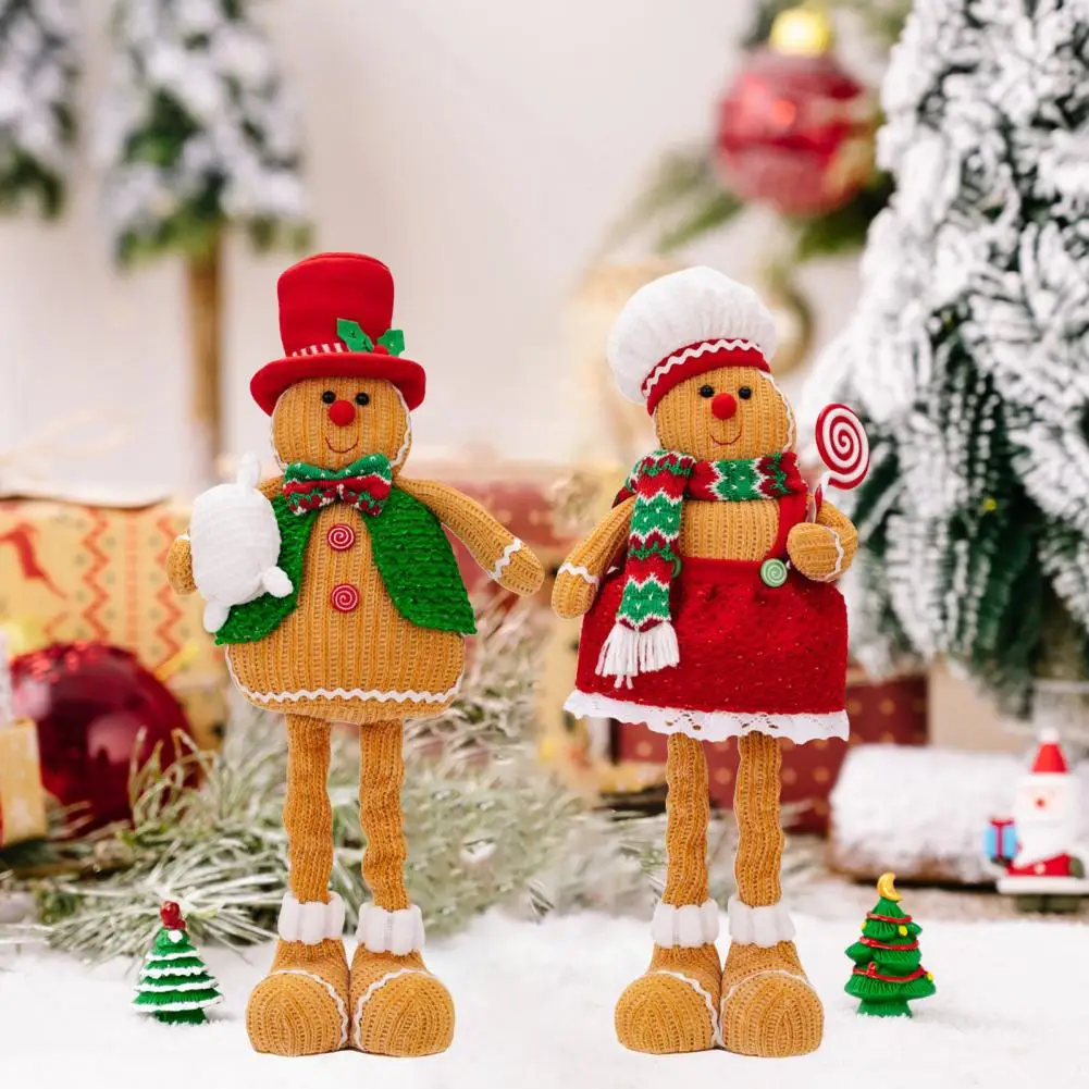 Christmas Gingerbread Man Plush Doll Telescoping Leg Boy Girl Gingerbread Doll Soft Stuffed Pillow for Christmas Tree Party Deco