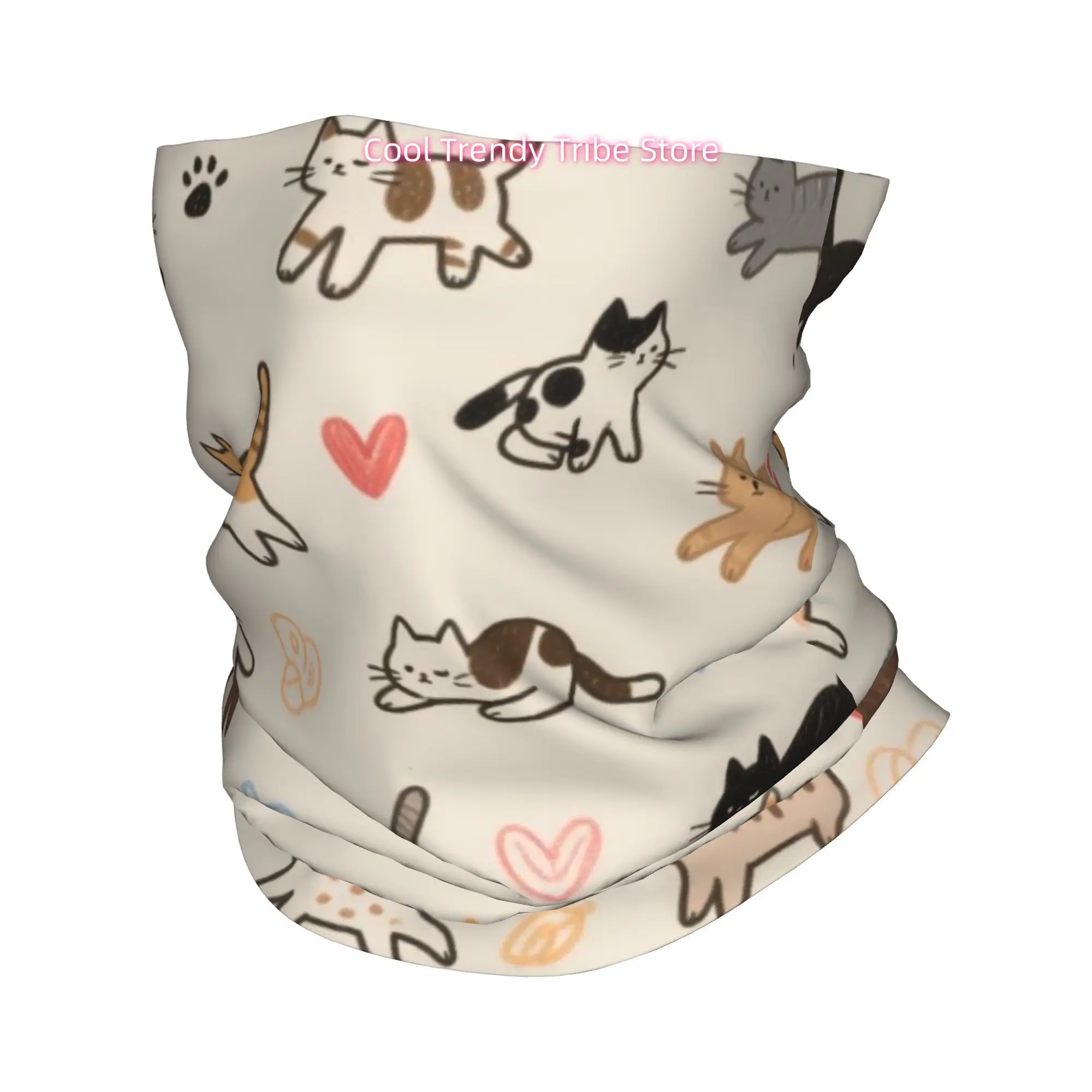Multi-Pose Kittens Paired with Heart Paw Prints Healing Novelty Print Bandana Men Funny Head Scarf Outdoor Fashion Headwrap Gift