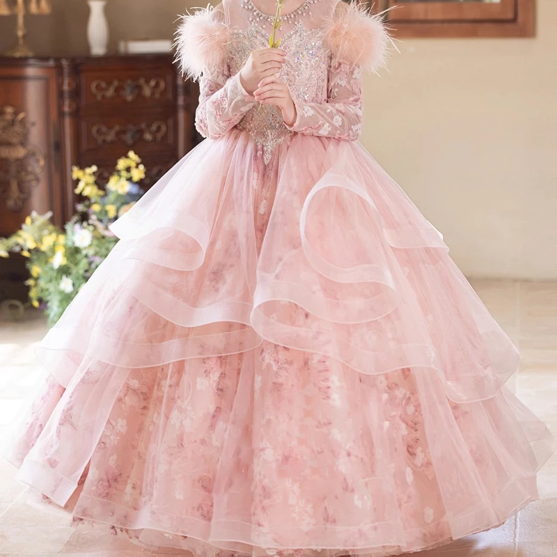 

Pageant Dress for Kids Girls Pink Princess Party Gown Clothes Children Birthday Piano Performance Fashion Show Costume Dresses