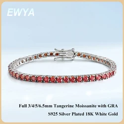 EWYA GRA Certified Tangerine Blue Full 3/4/5/6.5MM Moissanite Tennis Bracelet for Women Men S925 Silver 23cm Link Bracelets Gift