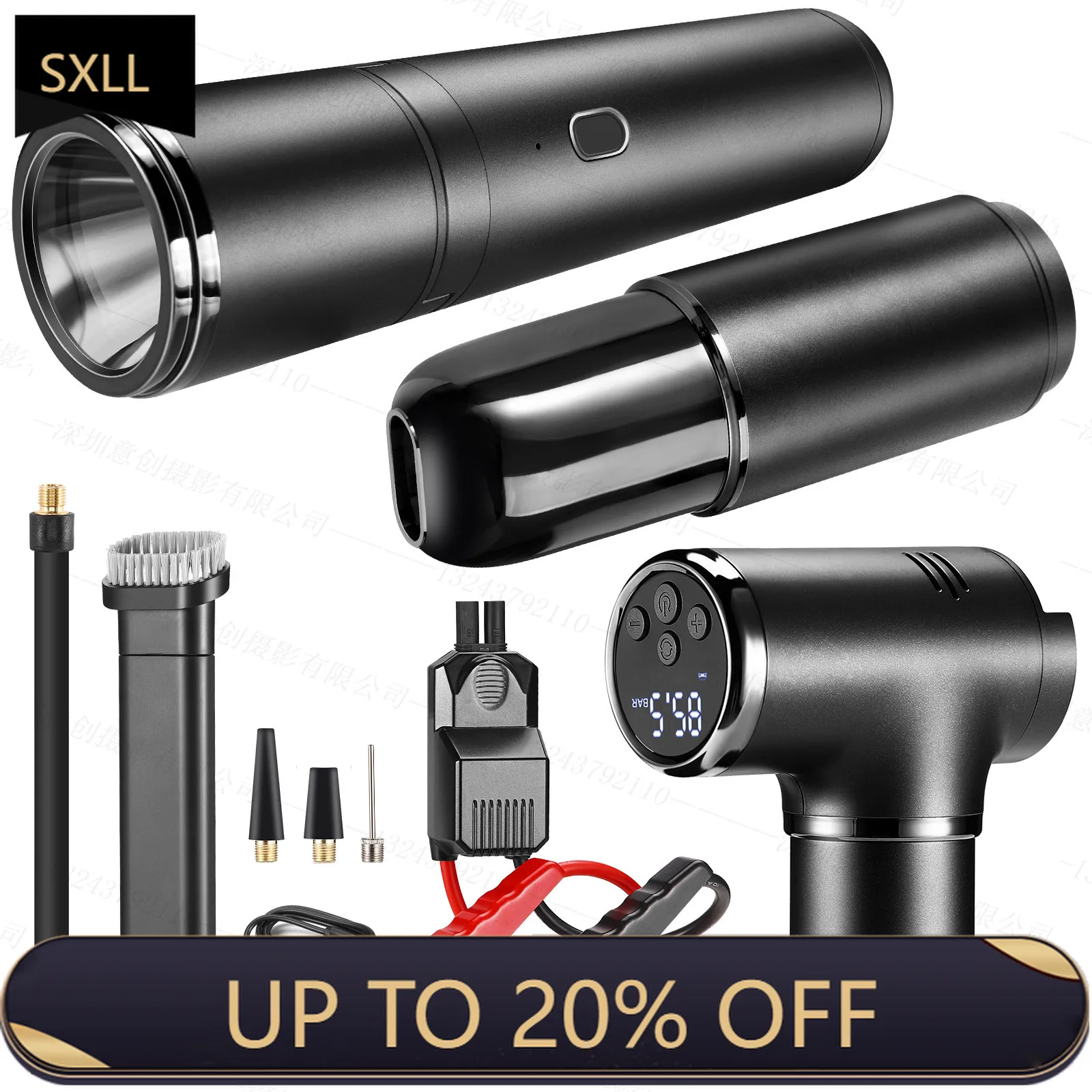

SXLL Manufacturer Car Jump Starter Combo Kit Supports Air Compressor Vacuum Cleaner Flashlight and Power Pack Functions
