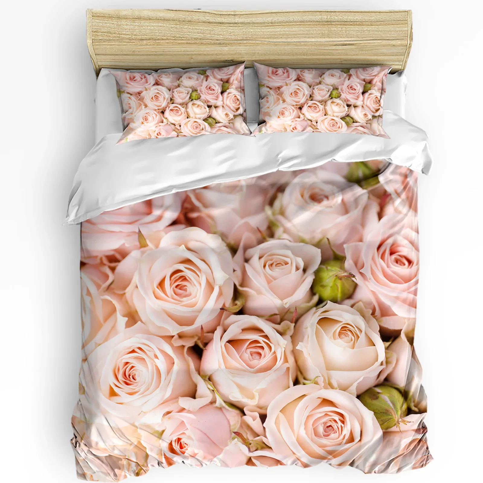 

Roses Pink Flowers Duvet Cover Bed Bedding Set For Double Home Textile Quilt Cover Pillowcases Bedroom Bedding Set (No Sheet)