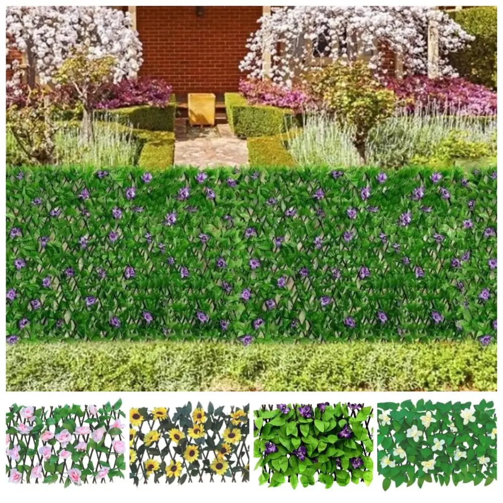 Adjustable Artificial Leaf Privacy Fence Rose Sunflower Decorative Garden Trellis Easy Install Wooden Expandable Privacy Fence