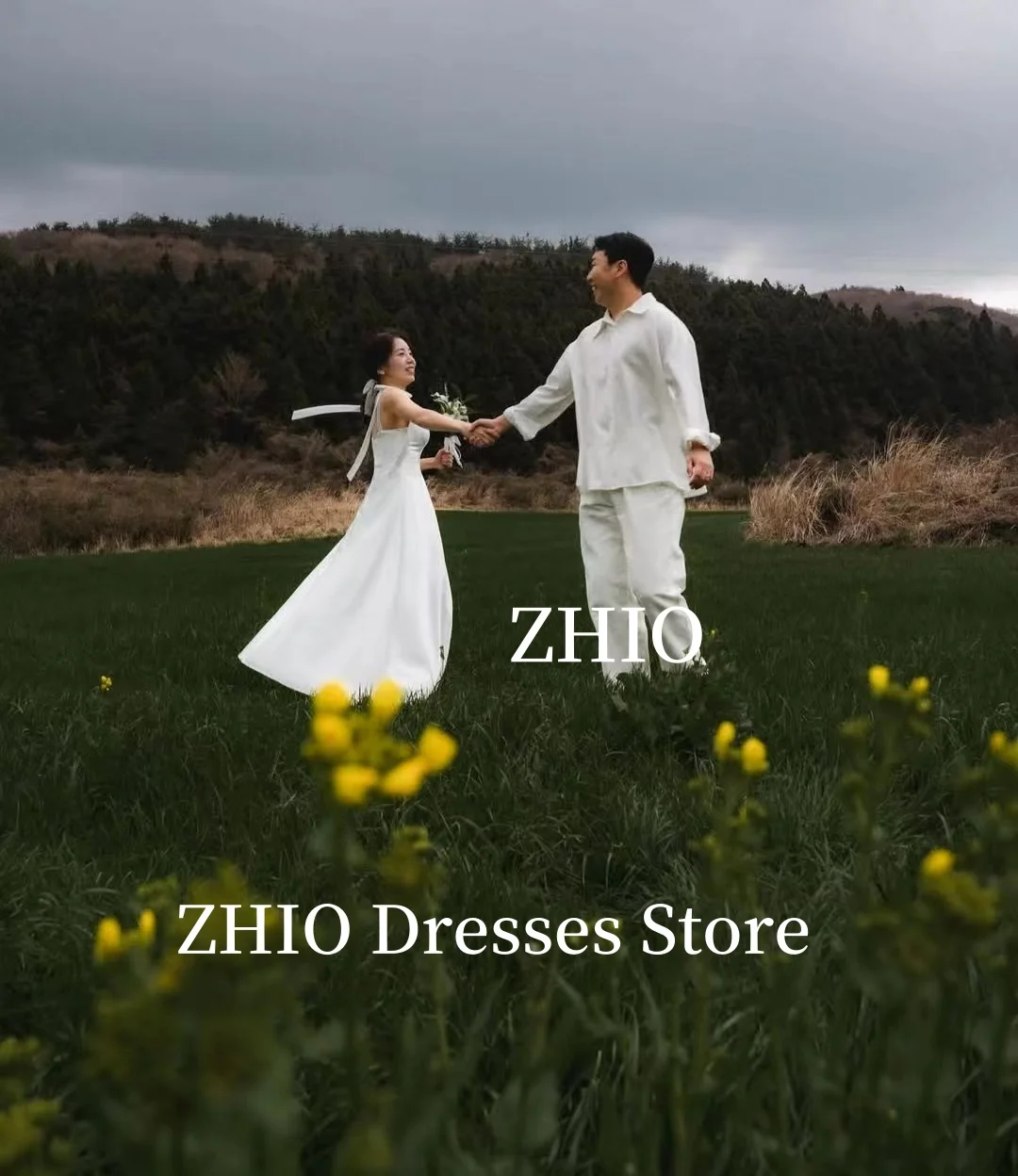 ZHIO Элегантное свадебное платье Милая трапеция с бантом и лентами на тонких бретельках Вечернее свадебное платье Корейская фотосессия по индивидуальному заказу