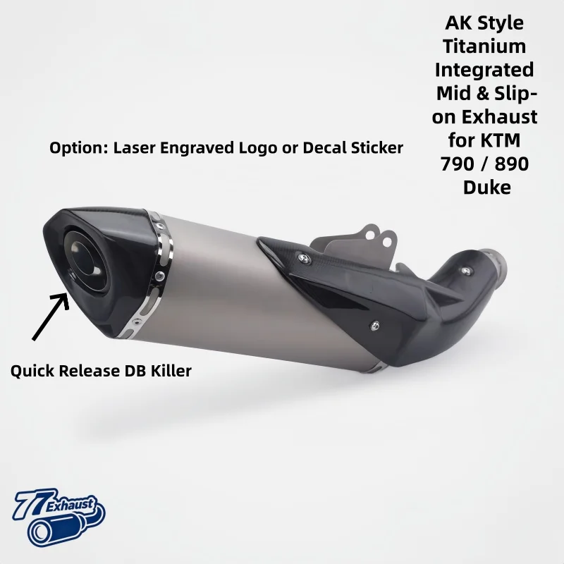 Motorcycle Mid & Slip-on Exhaust for KTM 790 / 890 Duke, Titanium Material, Optional AK Laser Engraved Logo or AK Decal Sticker