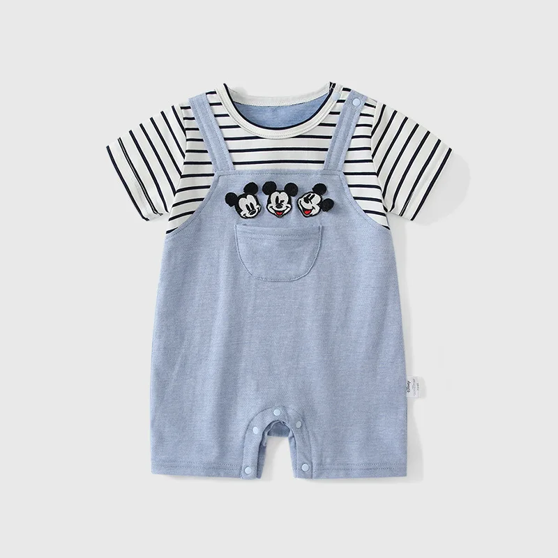 

MINISO Mickey New in Summer Newborn Baby Boy Striped Short Sleeve Romper Cotton Playwear Cute Cartoon Jumpsuit Toddler Outfit