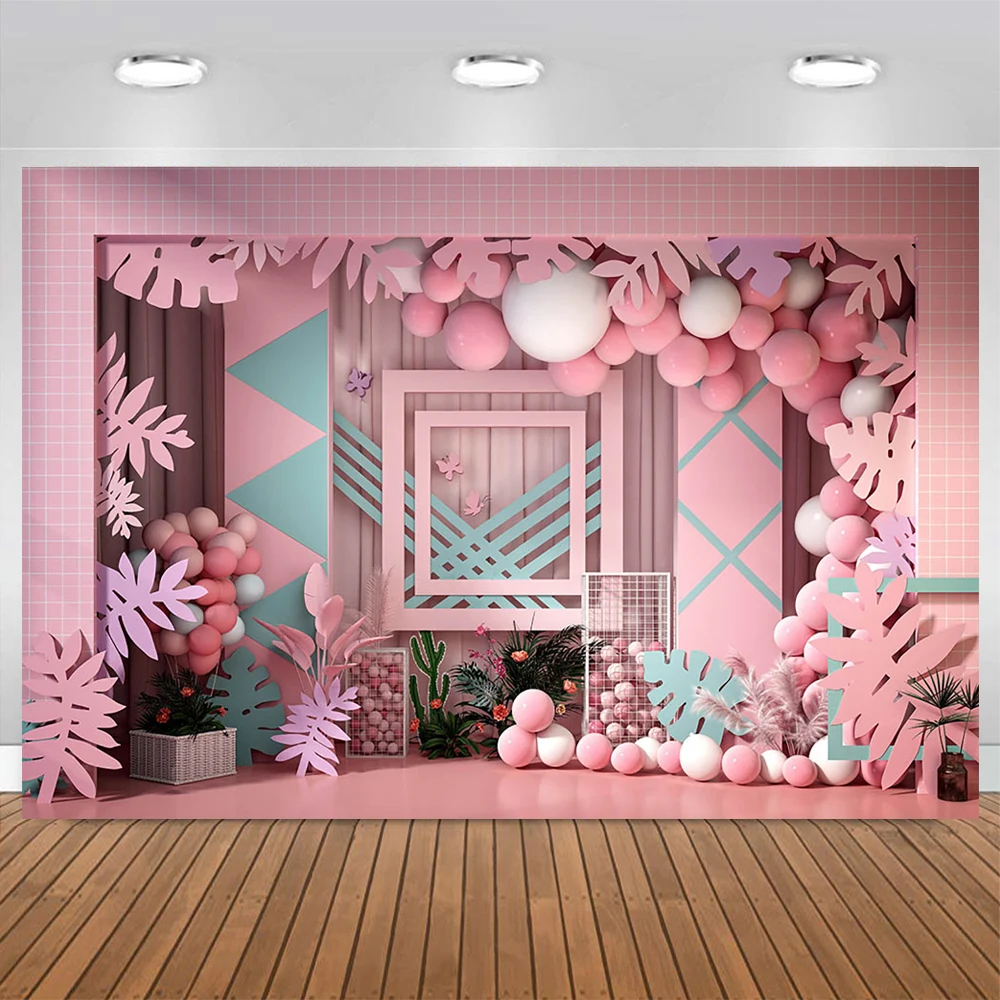 Mocsicka الصيف بالونات زرقاء خلفية الطفل صورة عيد ميلاد الدعائم زهرة الغابات يترك فراشة ديكور خلفية حفلة