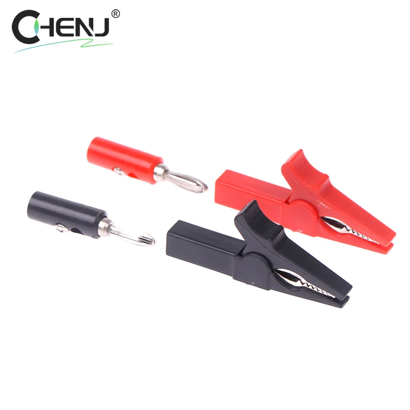 1Set Portable 55MM Alligator Clip + Banana Plug Plastic Handle Test Probe With 4MM Banana Plug Metal Cable Clips