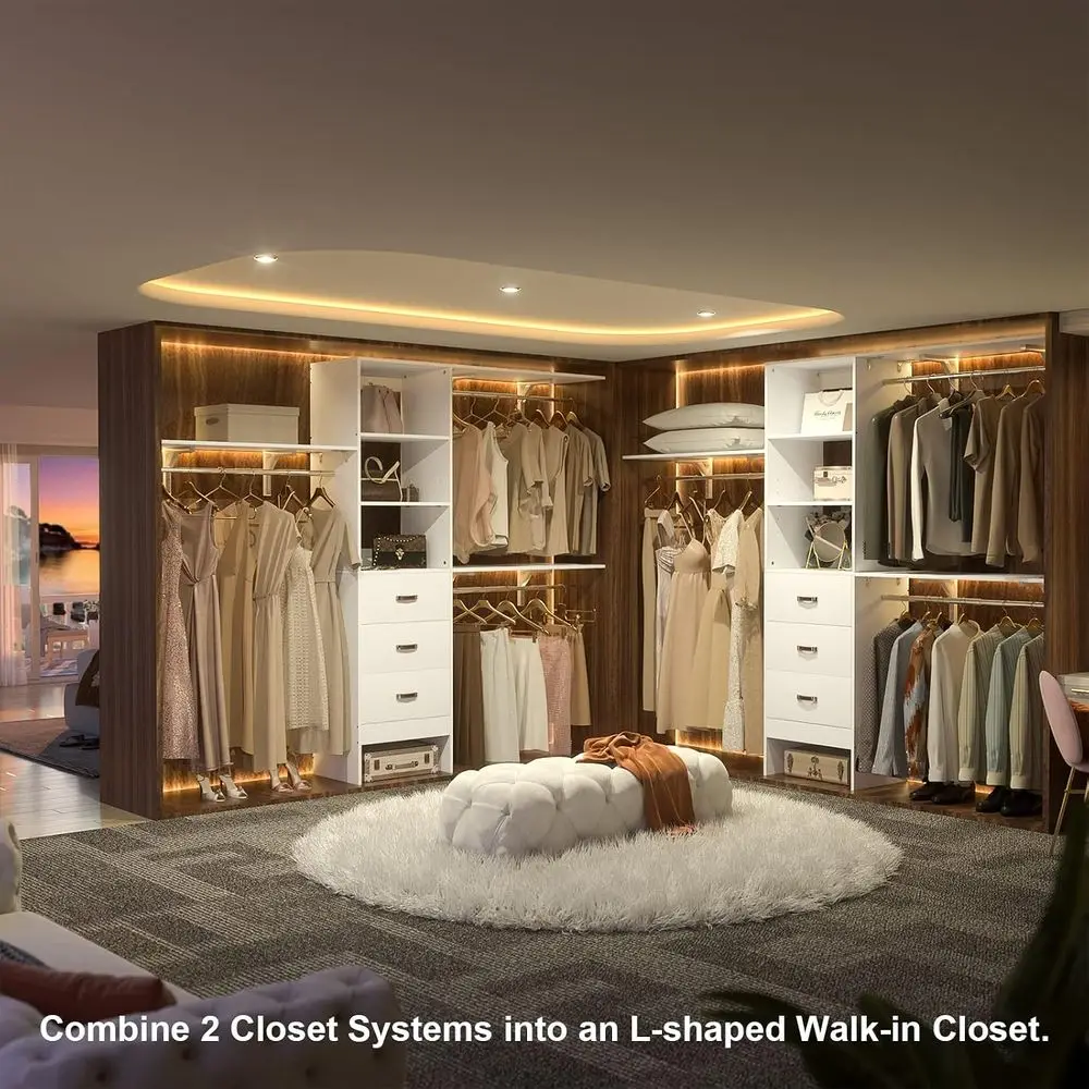 8T Closet System, 96'' Closet Organizer System with 3 Hanging Rods, Wall Mount Bedroom Wardrobe with 3 Ders Walk-in Closet, Adju - view 4