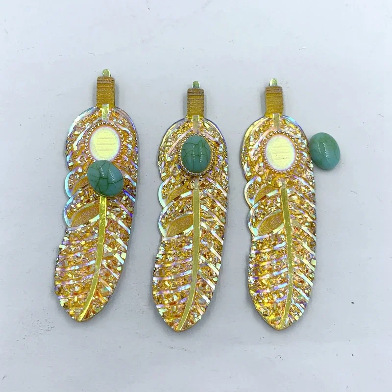 Matching turquoise 8 sets 18*62mm AB Resin Leaf &Feather Rhinestone Flatback Gems Cabochon Wedding Decoration Craft -22E50