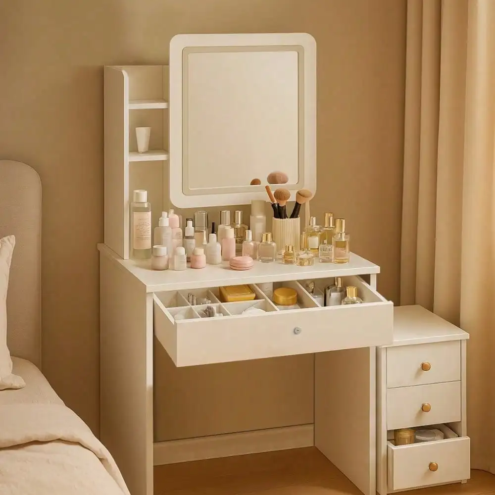 

Небольшие предметы первой необходимости 24-дюймовый белый изысканный туалетный столик с зеркалом и 3 подвижными ящиками