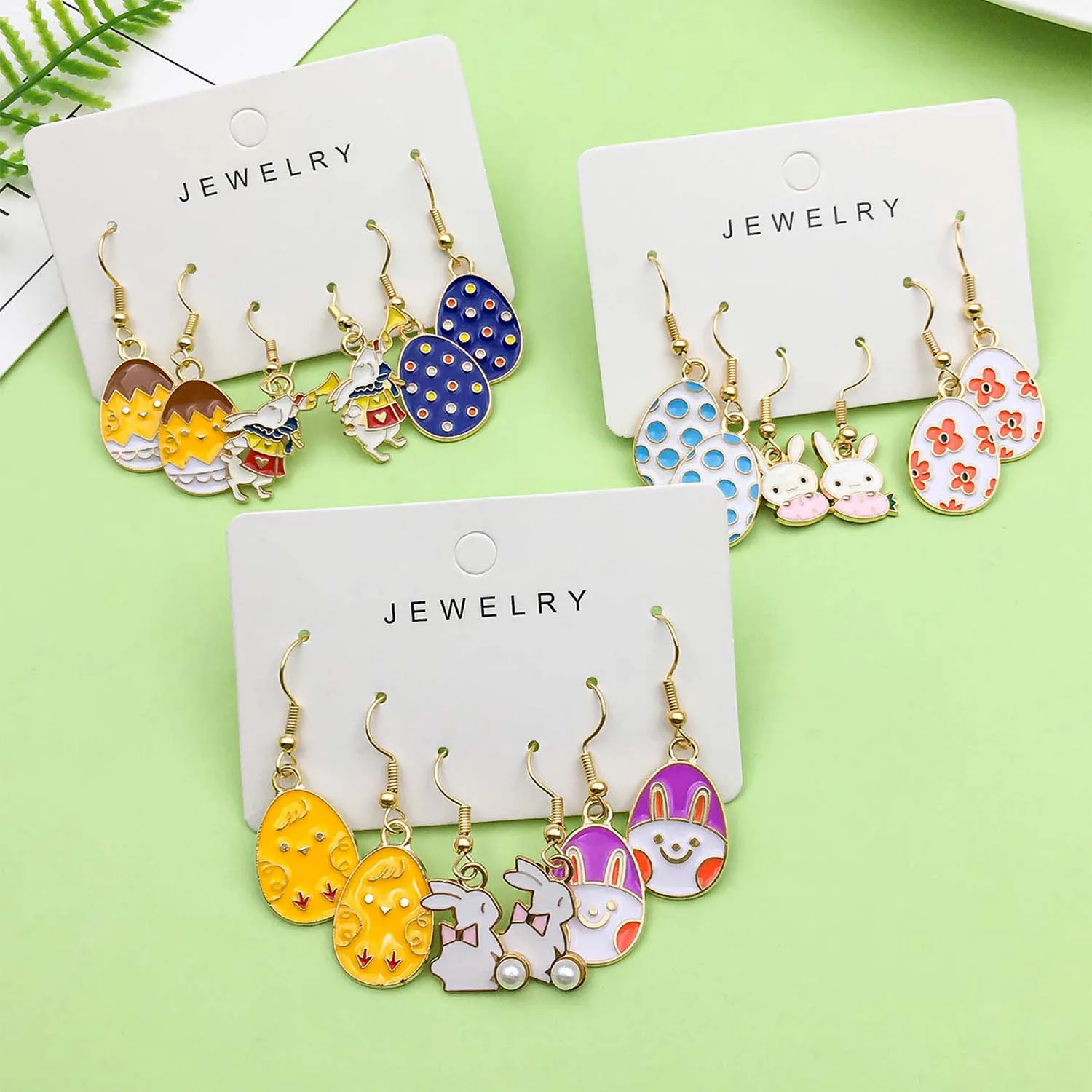 3 Pairs/Set Alloy Enamel Easter Egg Cute Cartoon Rabbit Design Earrings - Perfect Holiday Jewelry Gift