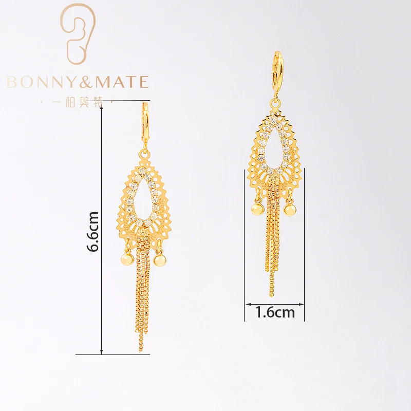 New 18K Gold Plated Copper Tassel Geometric Water Drop Pendant Zirconia Valentine\'s Day Party Women\'s Fashion Earrings Jewelry