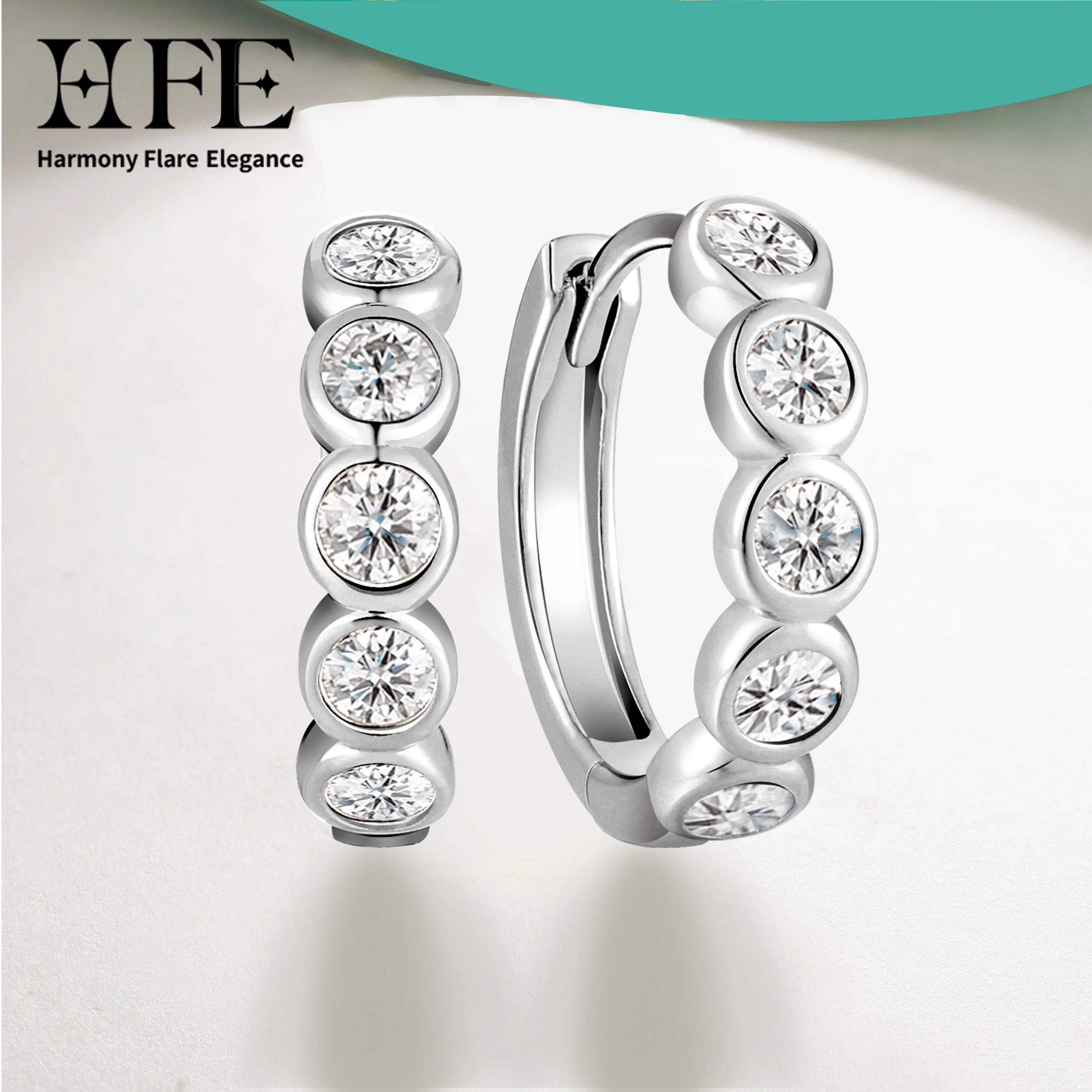 

D VVS1 Moissanite Hoop Earrings 925 Sterling Silver Classic Bubble Style 5 Diamonds Unisex Fashionable Versatile Party Jewellery