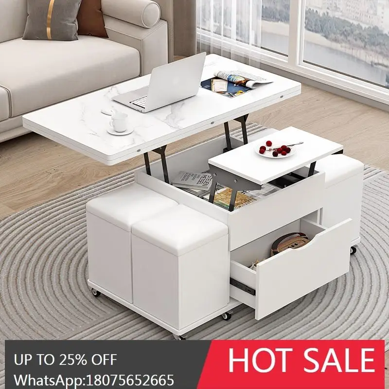 

SGF Rock Board Multifunctional Coffee Table Dual-purpose Dining Table Lifting Integrated Storage Folding