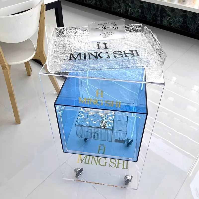 High-grade Acrylic Transparent Barber Shop Tool Cabinet, Special Hair Salon Rack, Movable Tool Cart