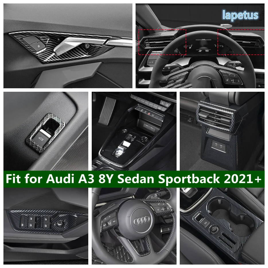 

For Audi A3 8Y Sedan Sportback 2021 - 2024 Door Bowl / Gear Shift Panel / Armrest Box Anti Kick / Window Lift Button Cover Trim