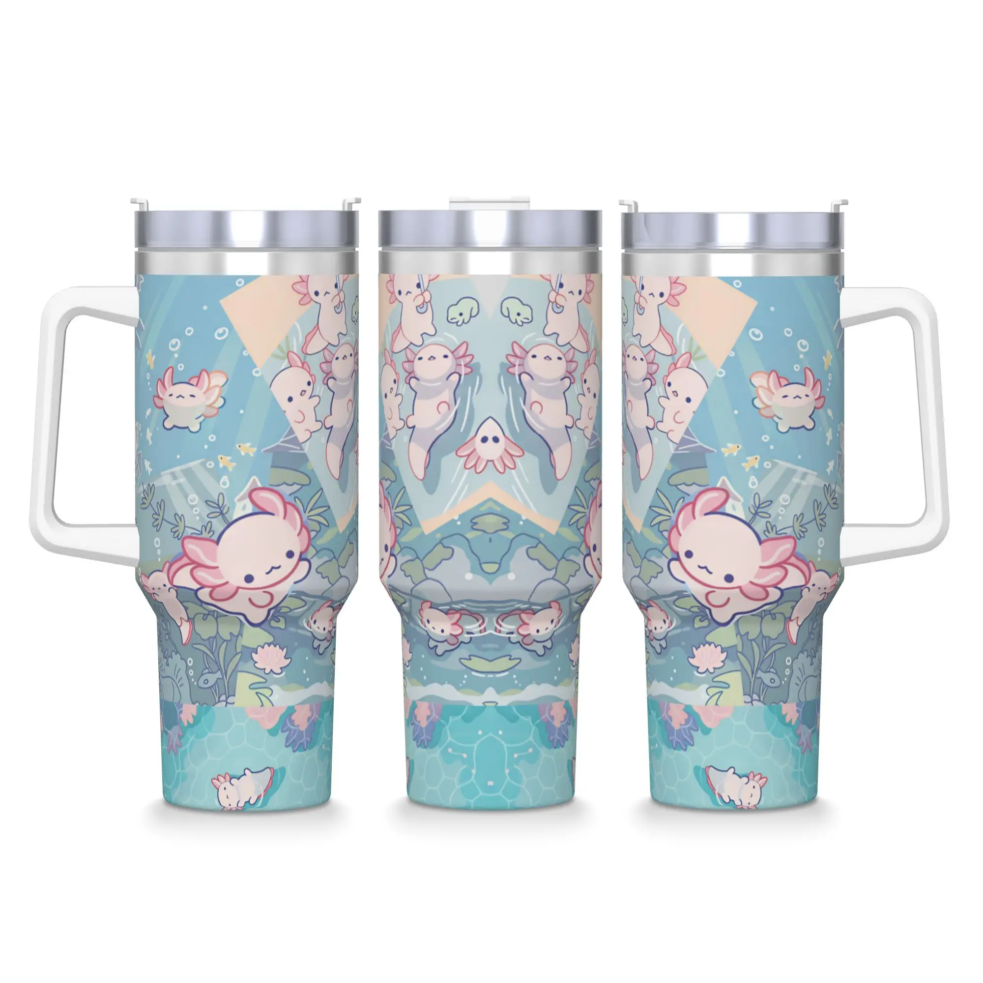 Stainless Steel Tumbler Swimmy Axolotls Coffee Mug  Portable Cold and Hot Mugs Cup Beach Design Water Bottle