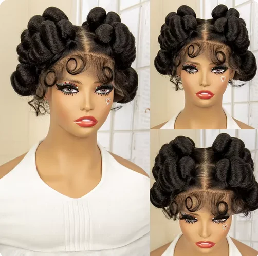 Synthetic Full Lace Knotless Box Braided Wigs for African Black Women Afro Bantu Handmade Braiding Wig with Baby Hair