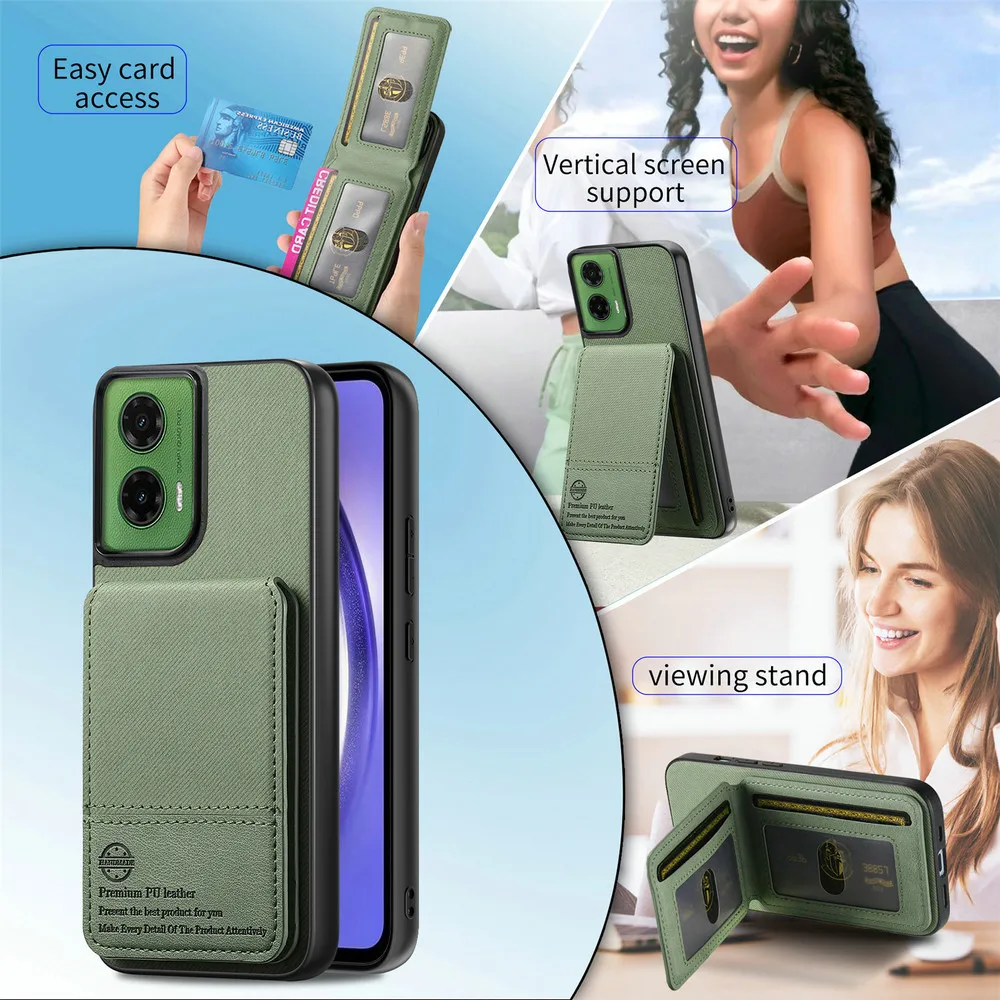 Skórzane etui na karty RFID do Motorola Moto G67 G57 G37 G17 G86 G06 G54 G24 G15 Power G56 G66Y G66J G05 G84 G04S G53 G77 Pokrowiec na tył — zdjęcie produktu 4