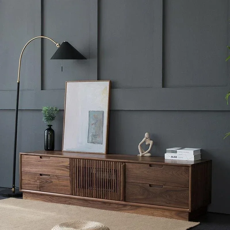 Nordic black walnut TV cabinet simple Japanese living room furniture audio-visual cabinet coffee table combination