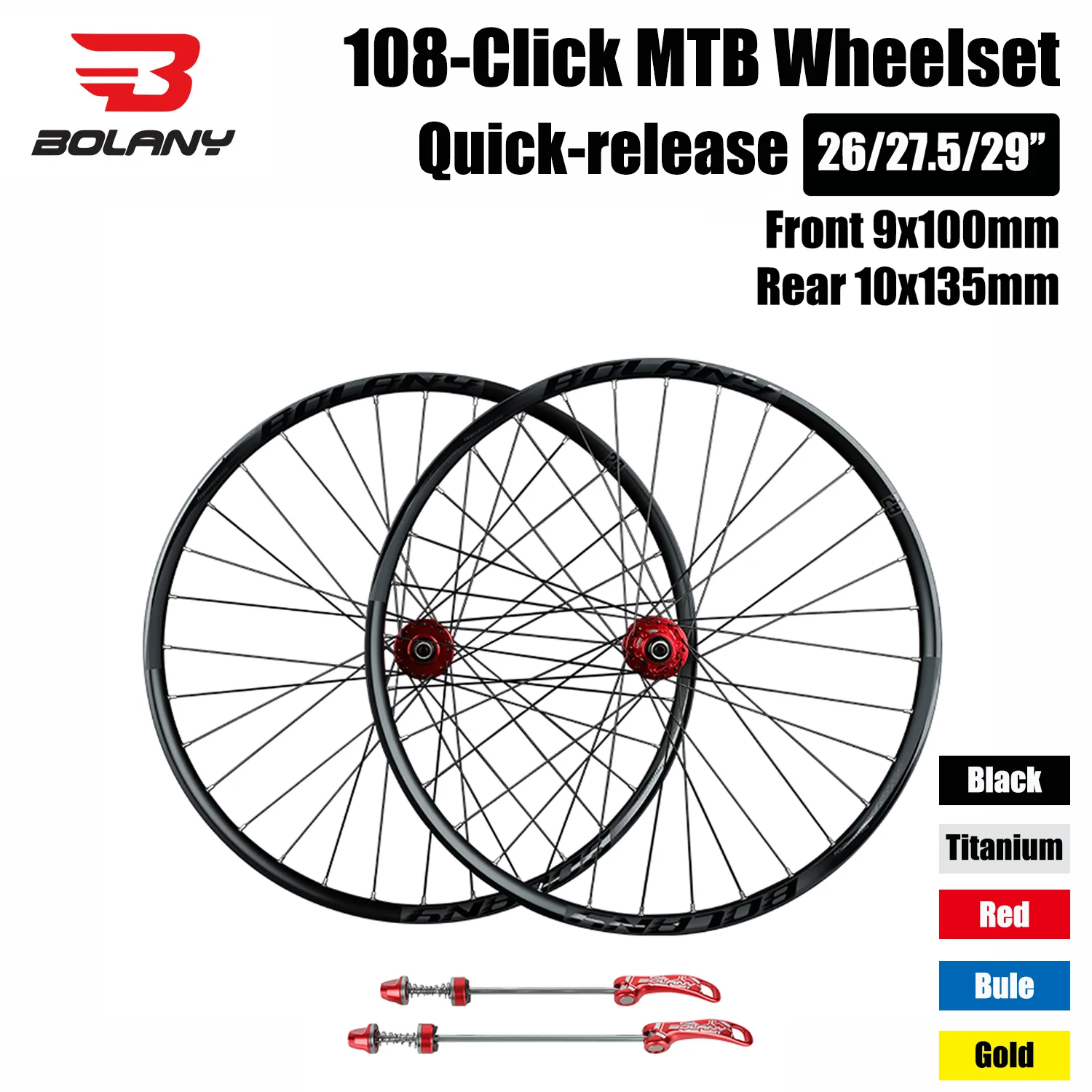 BOLANY MAGIC Mountain Bike Wheelset  (Front + Rear) 26/27.5/29er HG 32H 8-11 Speed Quick Release Rim width 30.5mm MTB Bike Parts