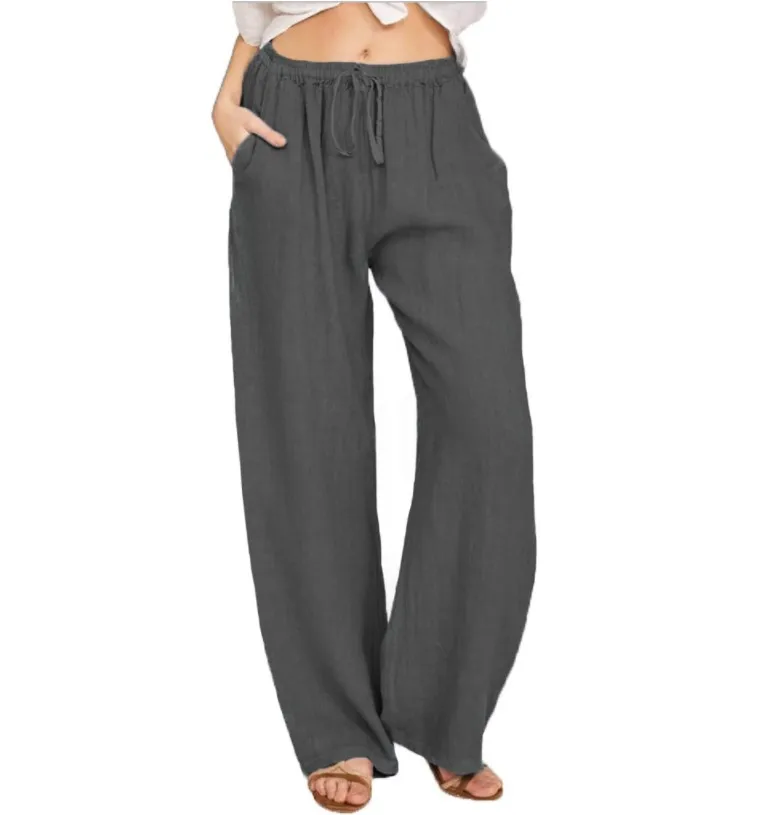 New Women's Trousers Elastic Waist Loose Casual Cotton Linen Basic Pocket Fashion Simple Street Pants