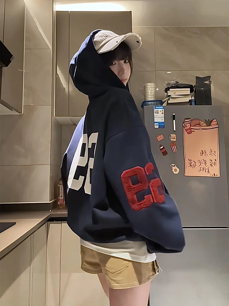 Schwere bestickte Kapuzen-Opencardigan-Sweatshirt Damen Frühling Herbst Sport Reißverschluss Jaet Street Sle Retro American Trendy