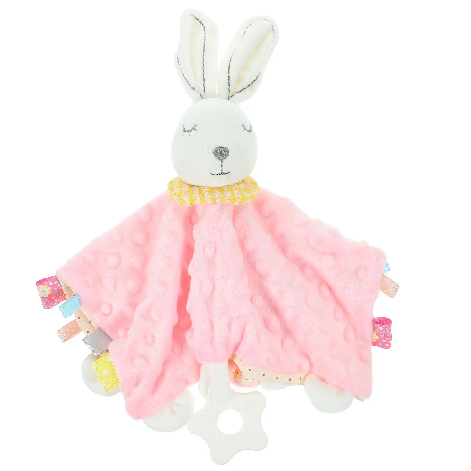 1Pcs Infant Tag Blanket Featuring Stuffed Rabbit Attachment Sensory Stimulating Comfort Towel for Anxiety Relief Teething