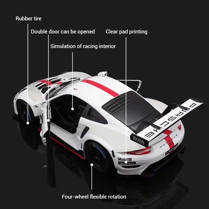 Bruago 1:24 Porsche 911 Rsr White Floral Edition Alloy Car Model Sports Car Enthusiast Collection Ornament Model Christmas Gift