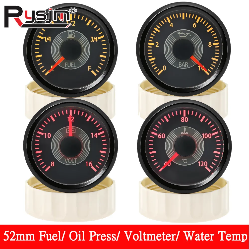 

52-мм винтажные ретро-классические приборы: датчик давления масла, вольтметр, указатель уровня топлива с желто-красной подсветкой для автомобиля и лодки