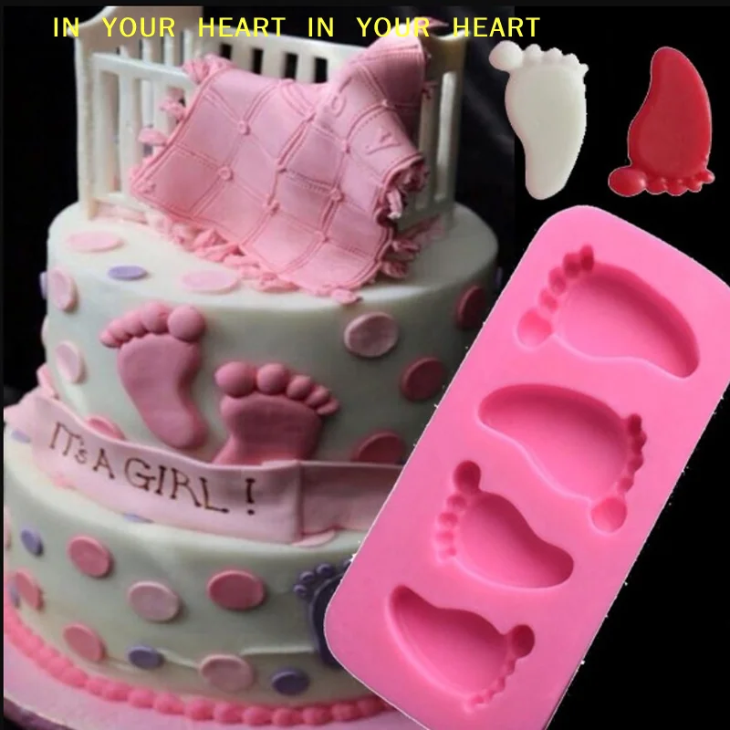【X】Handmade Clay Decorative Mold 3D Baby Feet Silicone Mold Chocolate Fondant Cake Decorating Baking Paste Mold