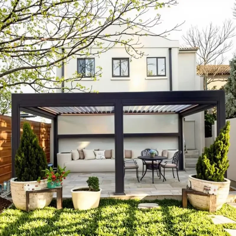 Amas Customizable Modern Bioclimatic Aluminum Louver Pergola for Outdoor Balcony Gazebo Motorized with Powder Coated Finish