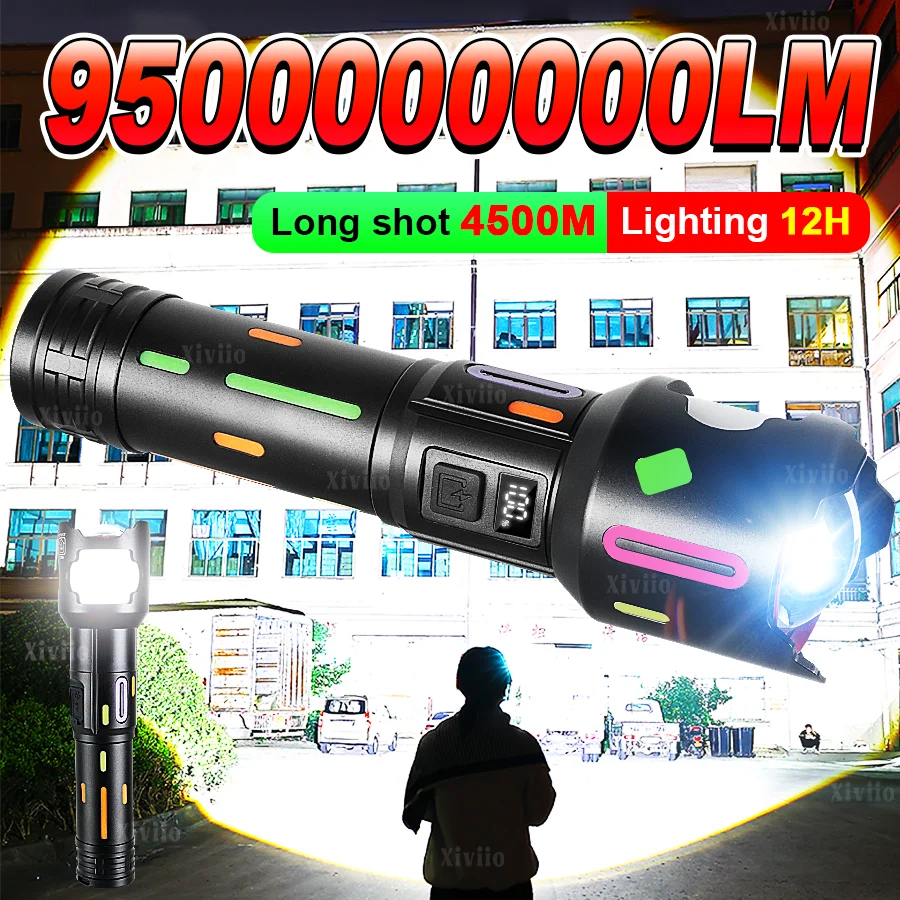

950000000LM Ultra Bright LED Flashlight Rechargeable High Power LED Flashlight Strong Light 4500M Tactical Torch Camping Lantern