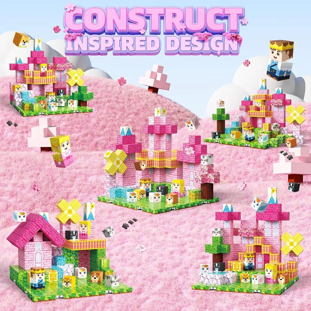 Cubi da costruzione magnetici per bambini 3+, giocattoli STEM a tema principessa con 4 piastre di base, ideali per regali di Natale e compleanno