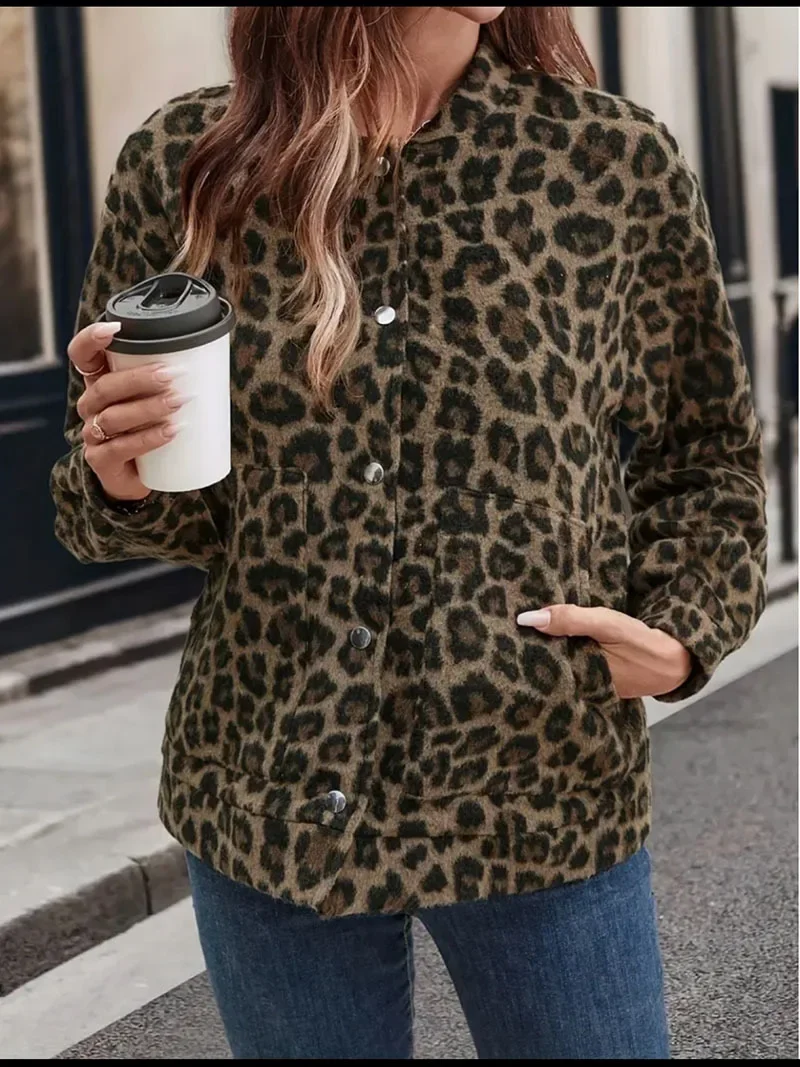 الربيع ليوبارد طباعة الرجعية الغلاف الجوي أعلى البوليستر النسيج الشارع الاتجاه فضفاض النمط الأمريكي قميص معطف المرأة كسول نمط #2