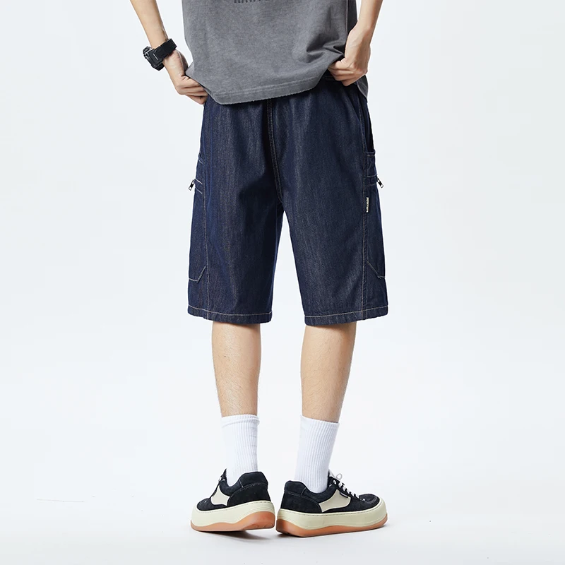 

XY9948 Summer new denim shorts men loose straight summer thin section elastic waist drawstring ice silk casual shorts