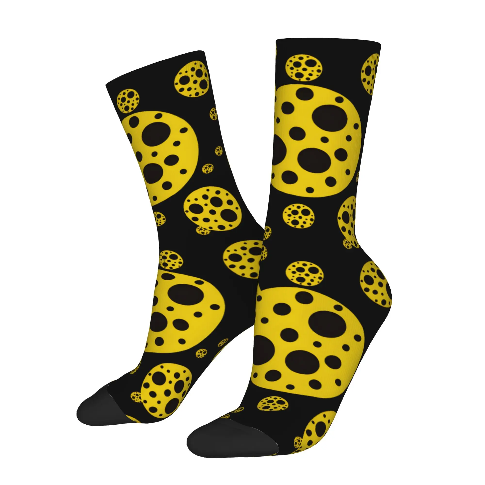 Casual Yellow And Black Polka Dot Soccer Socks Yayoi Kusama Polyester Long Socks for Women Men Breathable
