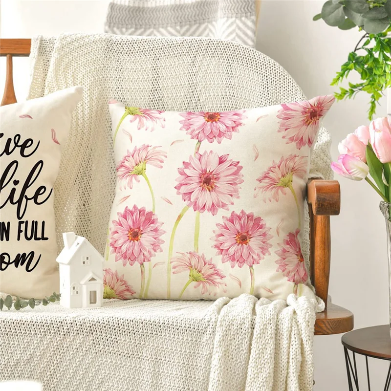 ABJS Spring Pillow Covers 18X18 Set of 4, Spring Decorations Flowers Farmhouse Throw Pillow Covers, Home Couch Decor A