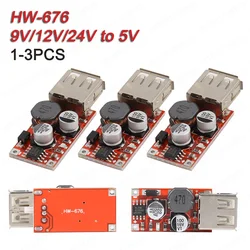 DC-DC HW-676 9V/12V/24V do 5V ładowarka obniżona moduł zasilania 3A wyjście USB Regulator ładowarka samochodowa Buck tabliczka znamionowa