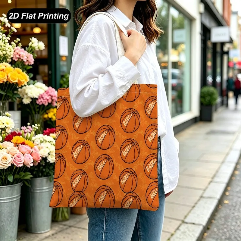 1PC【Tote Bag】2DFlat effect，Vintage Basketball Pattern Printed Tote Bag，Large capacity and lightweight，Adapted shopping、Daily